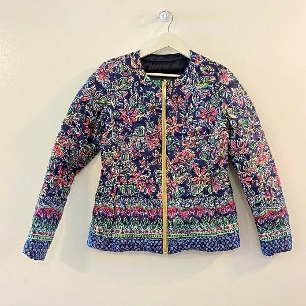 Lilly Pulitzer Womens Lilah Reversible Down Coat Jacket Small